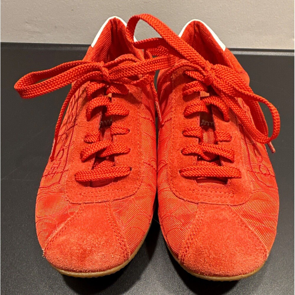 Coach Red & White Monogram Low Top Lace-Up Women’s Sneakers w/ Logo